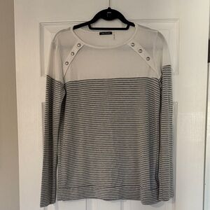 Pink Clover Gray and White Striped Long Sleeve Top